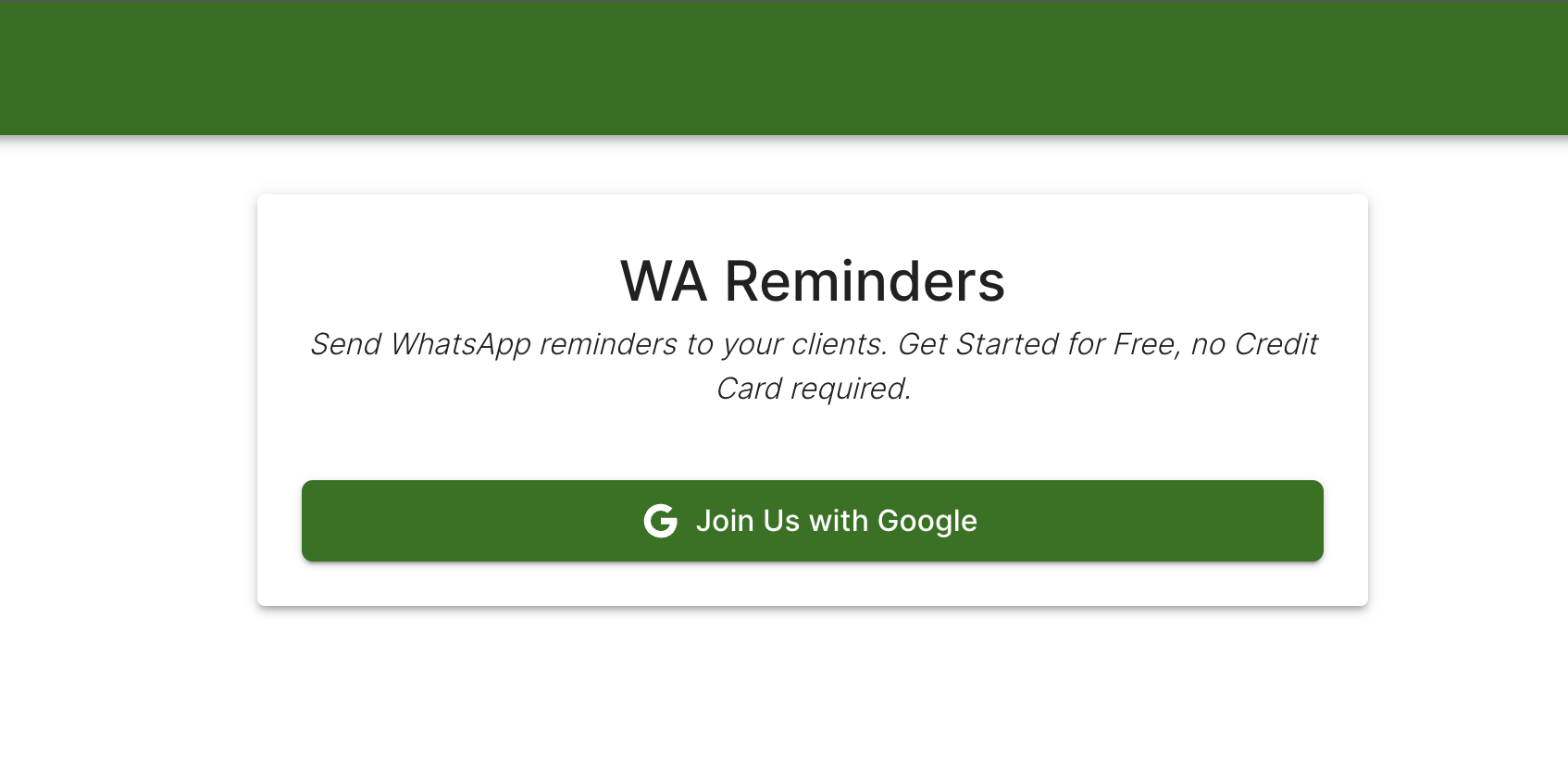 Login or create account page on WA Reminders