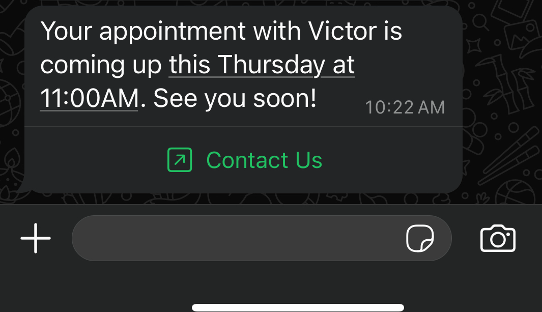 Example WhatsApp message that your clients or contacts will receive